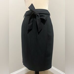 EUC black loft pencil skirt with pockets pleats and tie belt cute